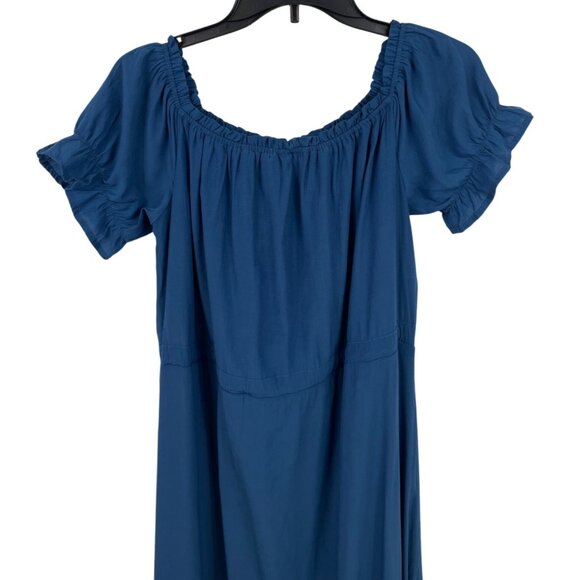 Womens Blue Off-Shoulder Maxi Dress Ruffle Sleeves & Button Front Closure Large - Picture 7 of 9